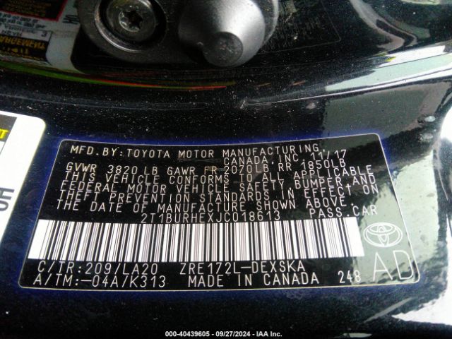 2T1BURHEXJC018613 Toyota Corolla Xse