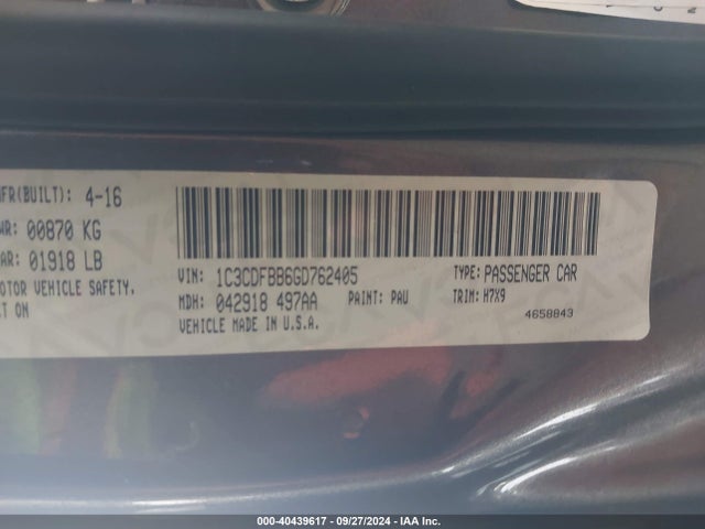 Dodge DART SXT 2016 1C3CDFBB6GD762405 Image 9