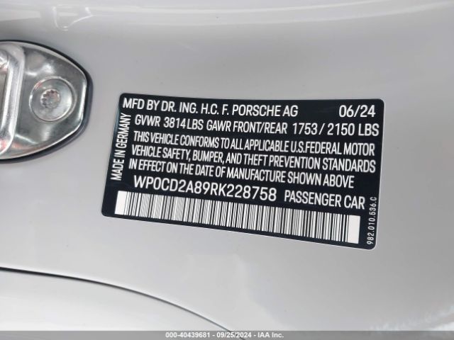 2024 PORSCHE 718 BOXSTER WP0CD2A89RK228758 Photo 8