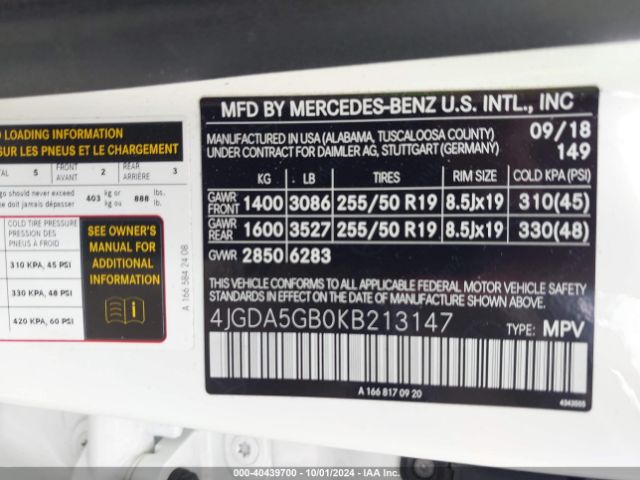 4JGDA5GB0KB213147 Mercedes-Benz Gle 400 4matic