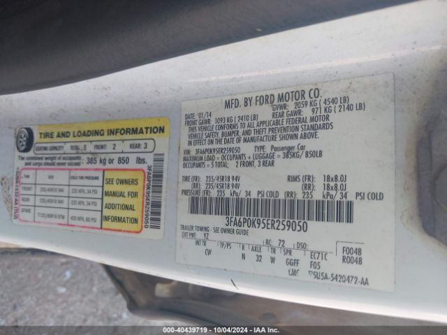 3FA6P0K95ER259050 Ford Fusion Titanium