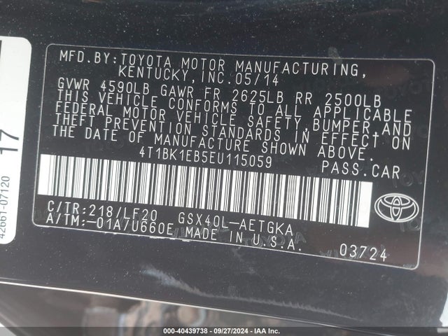 Toyota Avalon Xle Premium 2014 4T1BK1EB5EU115059 Image 9