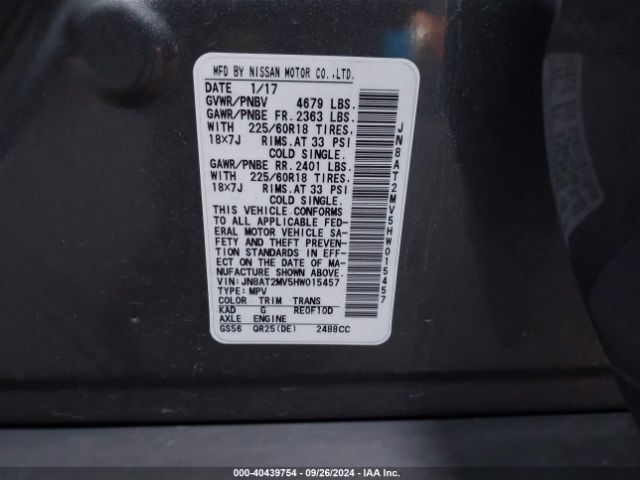 JN8AT2MV5HW015457 Nissan Rogue Sl
