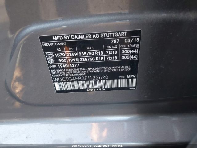 WDCTG4EB3FJ122620 Mercedes-Benz GLA 250