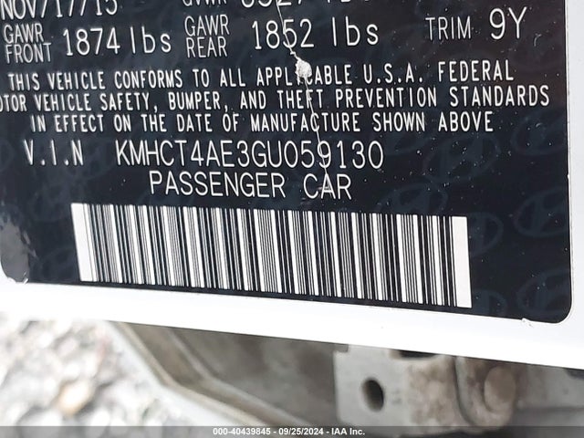 Hyundai ACCENT SE 2016 KMHCT4AE3GU059130 Image 9