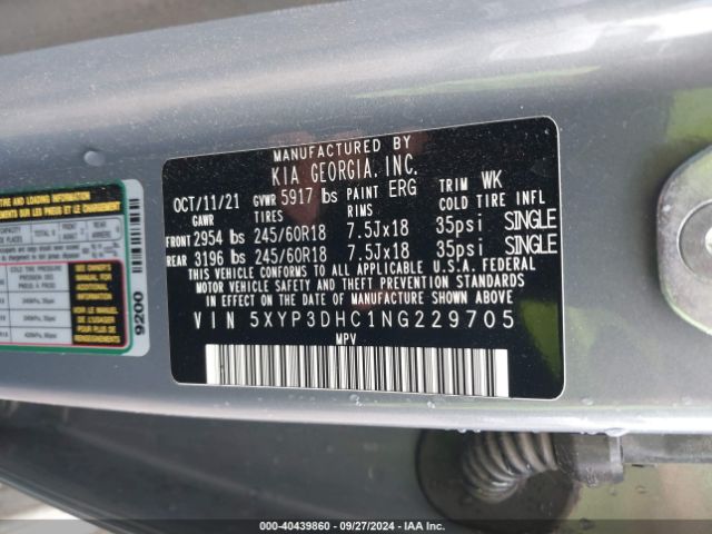 5XYP3DHC1NG229705 KIA Telluride Ex
