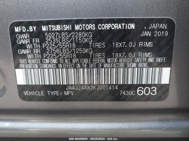 2019 MITSUBISHI OUTLANDER JA4JZ4AX2KJ001414 Photo 8