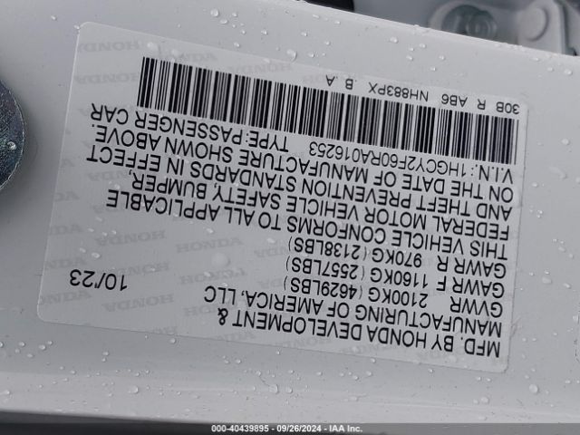 1HGCY2F60RA016253 Honda Accord Hybrid Ex-l