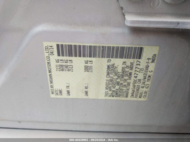1N4AA5AP3EC477737 Nissan Maxima 3.5 Sv