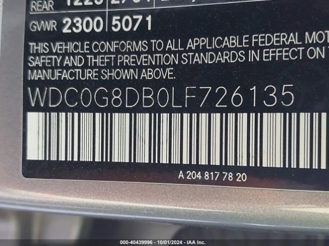 WDC0G8DB0LF726135 Mercedes-Benz GLC 300