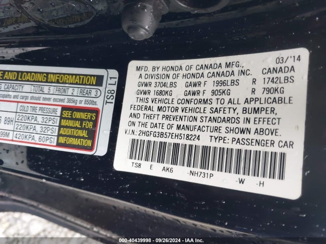 Honda Civic Lx 2014 2HGFG3B57EH518224 Image 9