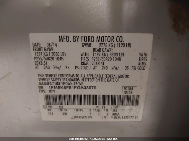 Ford Explorer Limited 2015 1FM5K8F81FGA03979 Image 9