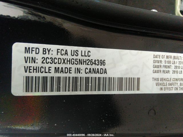 2C3CDXHG5NH264396 Dodge Charger Gt Rwd