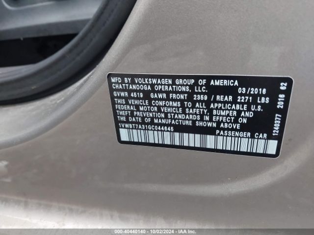 1VWBT7A31GC044645 Volkswagen Passat 1.8t Se