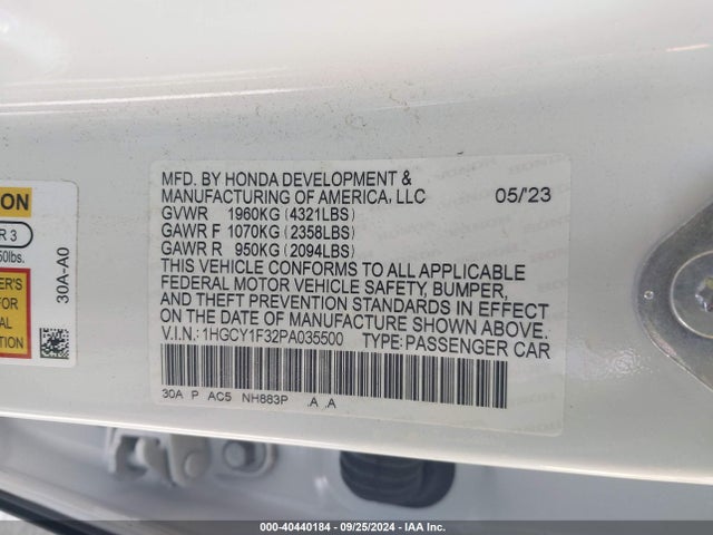 Honda ACCORD EX 2023 1HGCY1F32PA035500 Image 9
