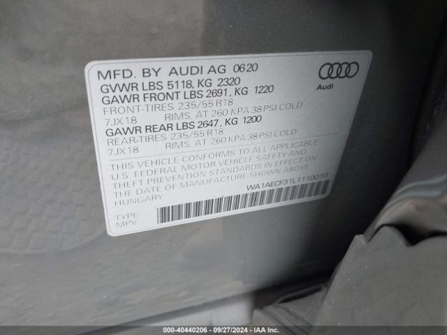 WA1AECF31L1110010 Audi Q3 Premium 45 Tfsi Quattro Tiptronic