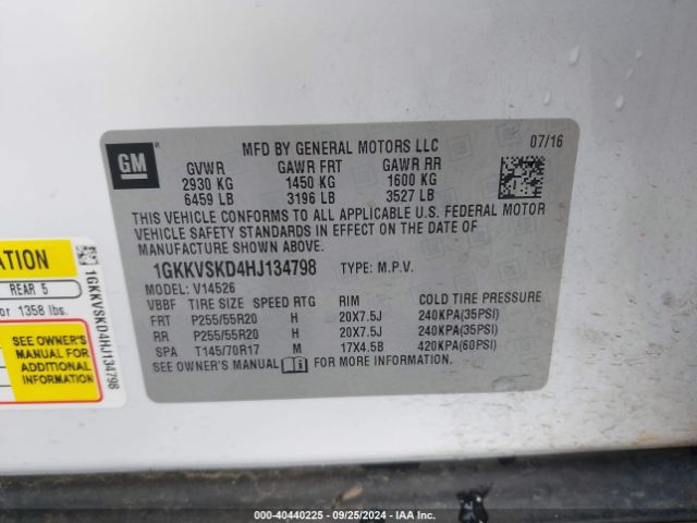 1GKKVSKD4HJ134798 GMC Acadia Limited