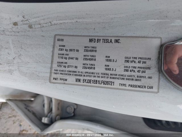 5YJ3E1EB1LF639721 Tesla Model 3 Long Range Dual Motor All-wheel Drive