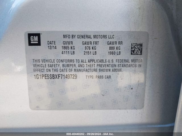 1G1PE5SBXF7149729 Chevrolet Cruze 2lt Auto