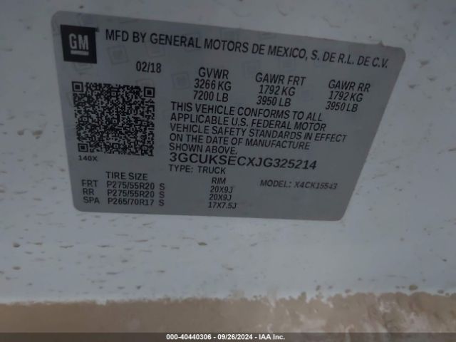3GCUKSECXJG325214 Chevrolet Silverado 1500 1lz