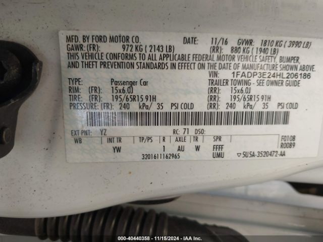 1FADP3E24HL206186 Ford FOCUS S
