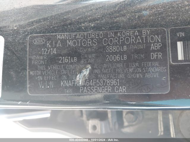 KNAFK4A64F5378961 KIA FORTE LX
