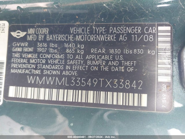2009 MINI COOPER CLUBMAN WMWML33549TX33842 Photo 8