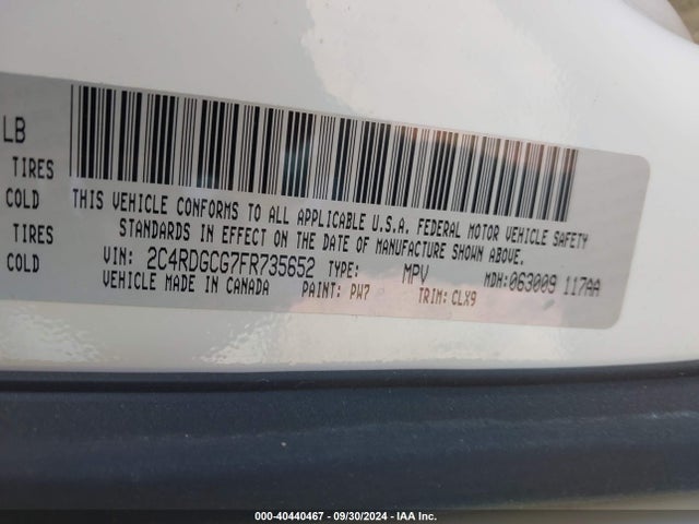 Dodge Grand Caravan Sxt Plus 2015 2C4RDGCG7FR735652 Image 9