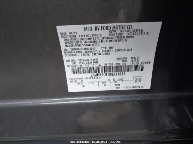 2FMHK6C81KBA21843 Ford FLEX SEL