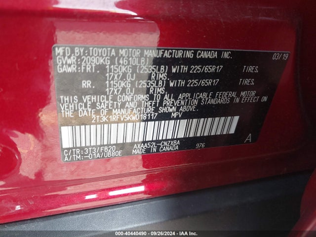 Toyota RAV4 LE 2019 2T3K1RFV5KW018117 Image 9