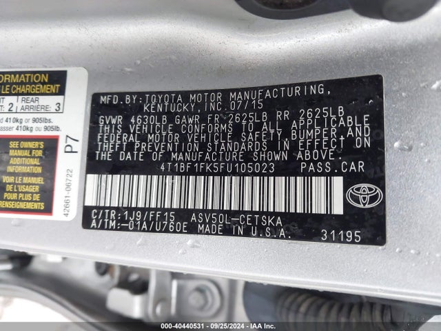 Toyota CAMRY SE 2015 4T1BF1FK5FU105023 Image 9