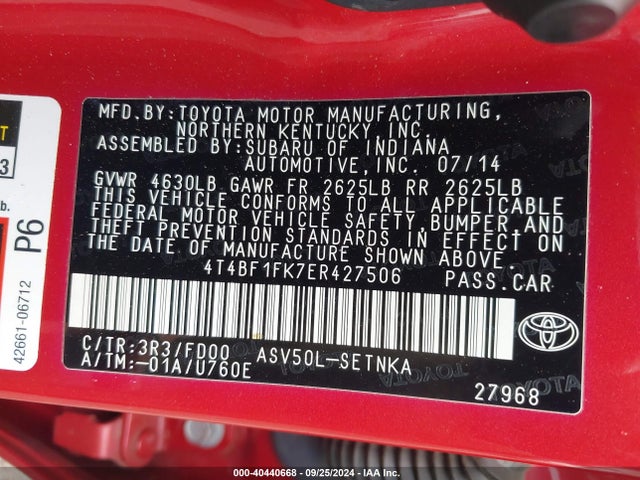 Toyota CAMRY LE 2014 4T4BF1FK7ER427506 Image 9