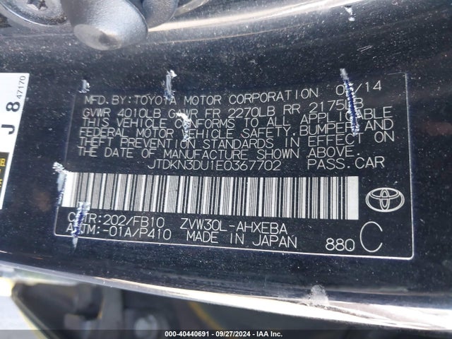 Toyota Prius Two 2014 JTDKN3DU1E0367702 Image 9