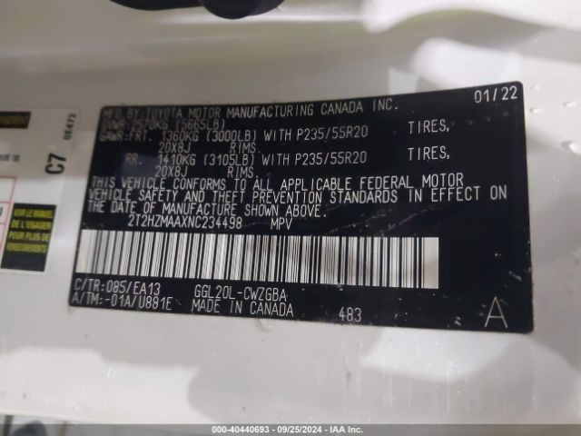 2T2HZMAAXNC234498 Lexus RX 350