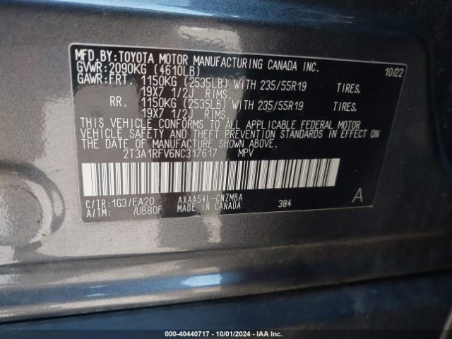 2T3A1RFV6NC317617 Toyota Rav4 Xle Premium