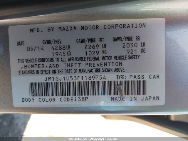 JM1GJ1U53F1189754 Mazda Mazda6 I Sport