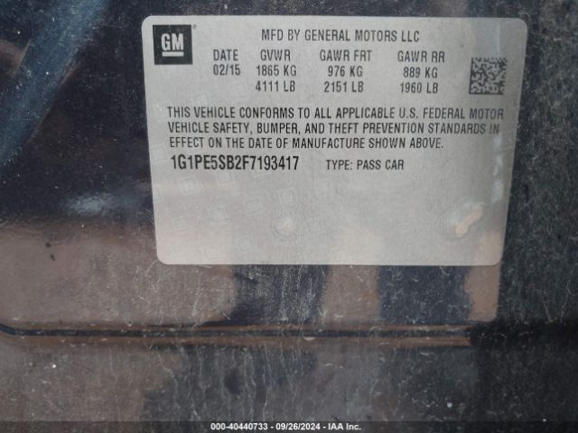 1G1PE5SB2F7193417 Chevrolet Cruze 2lt Auto