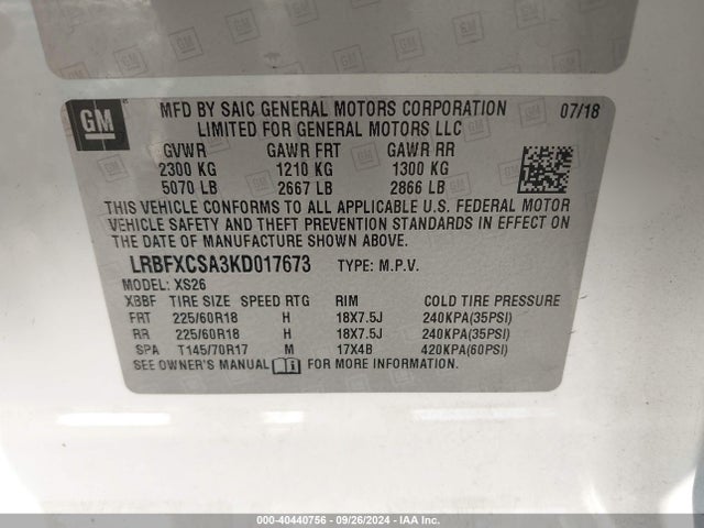 LRBFXCSA3KD017673 Buick Envision Fwd Essence