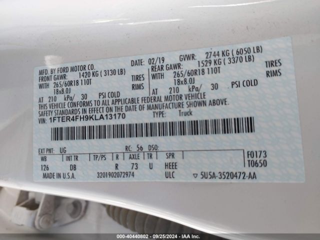 1FTER4FH9KLA13170 Ford Ranger Lariat
