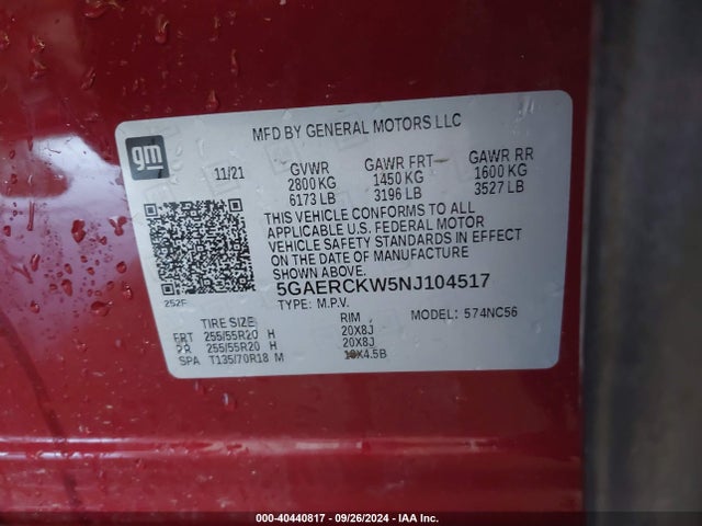 5GAERCKW5NJ104517 Buick Enclave Fwd Premium