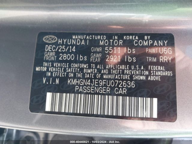 KMHGN4JE9FU072636 Hyundai Genesis 3.8