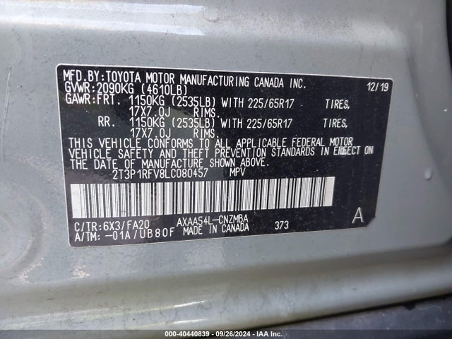 Toyota Rav4 Xle 2020 2T3P1RFV8LC080457 Image 9