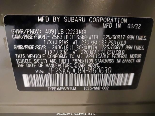 JF2SKADC8NH460630 Subaru Forester Premium