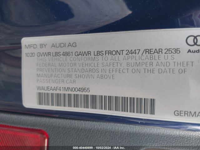 WAUEAAF41MN004955 Audi A4 Premium Plus 45 Tfsi S Line Quattro S Tronic