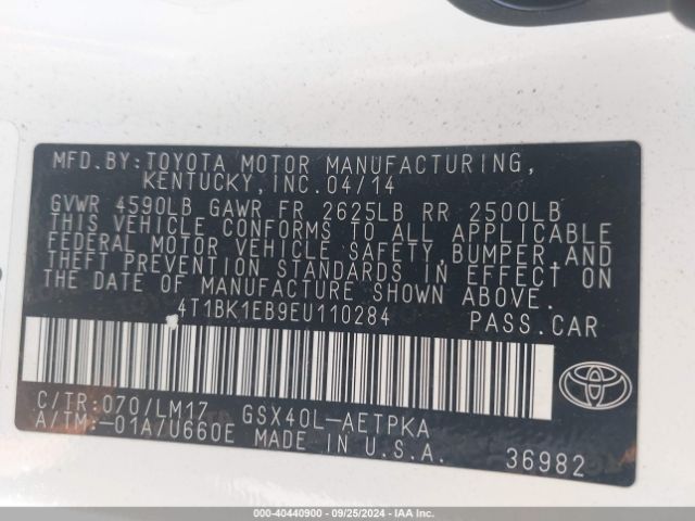 4T1BK1EB9EU110284 Toyota AVALON LIMITED