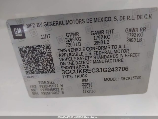 3GCUKREC3JG243706 Chevrolet Silverado 1500 2lt