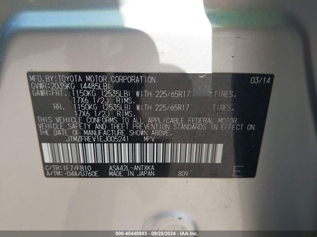 Toyota RAV4 LE 2014 JTMZFREV1EJ005241 Image 9