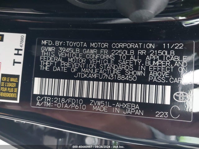 Toyota Prius Le 2022 JTDKAMFU7N3188450 Image 9