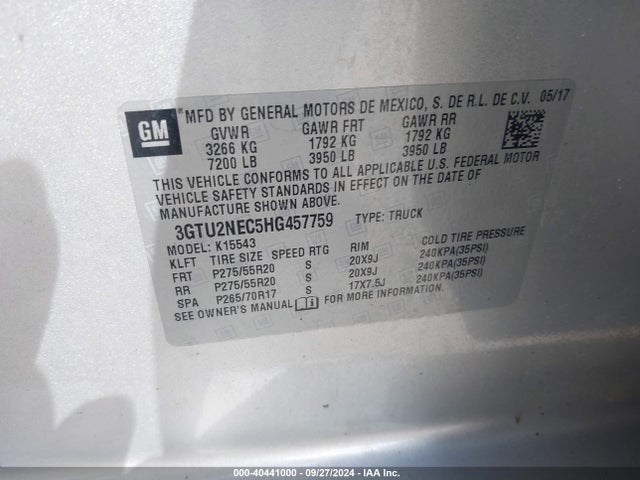 GMC Sierra 1500 Slt 2017 3GTU2NEC5HG457759 Image 9
