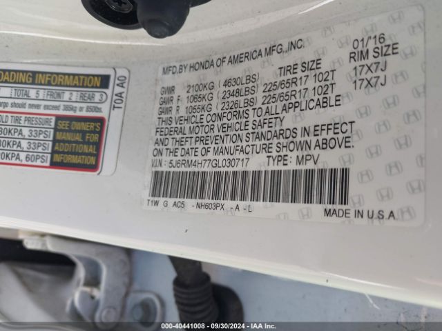 5J6RM4H77GL030717 Honda Cr-v Ex-l